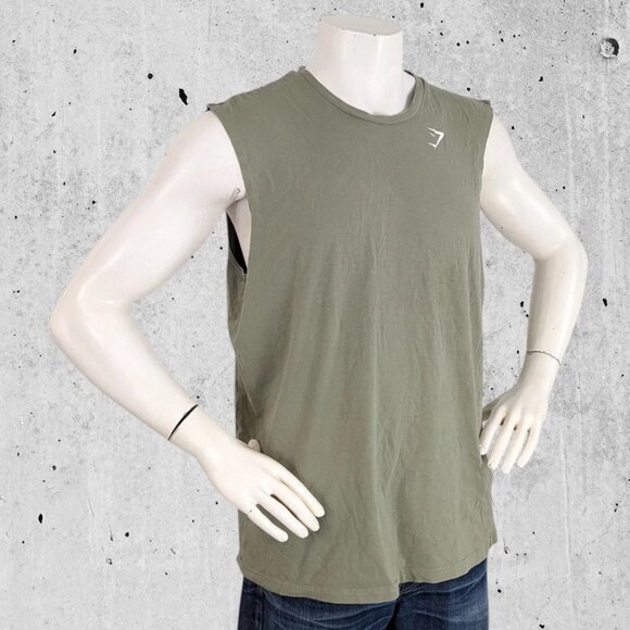 Gymshark Sleeveless T Shirt Size XXL Tee Moss / Military Green - Picture 2 of 4
